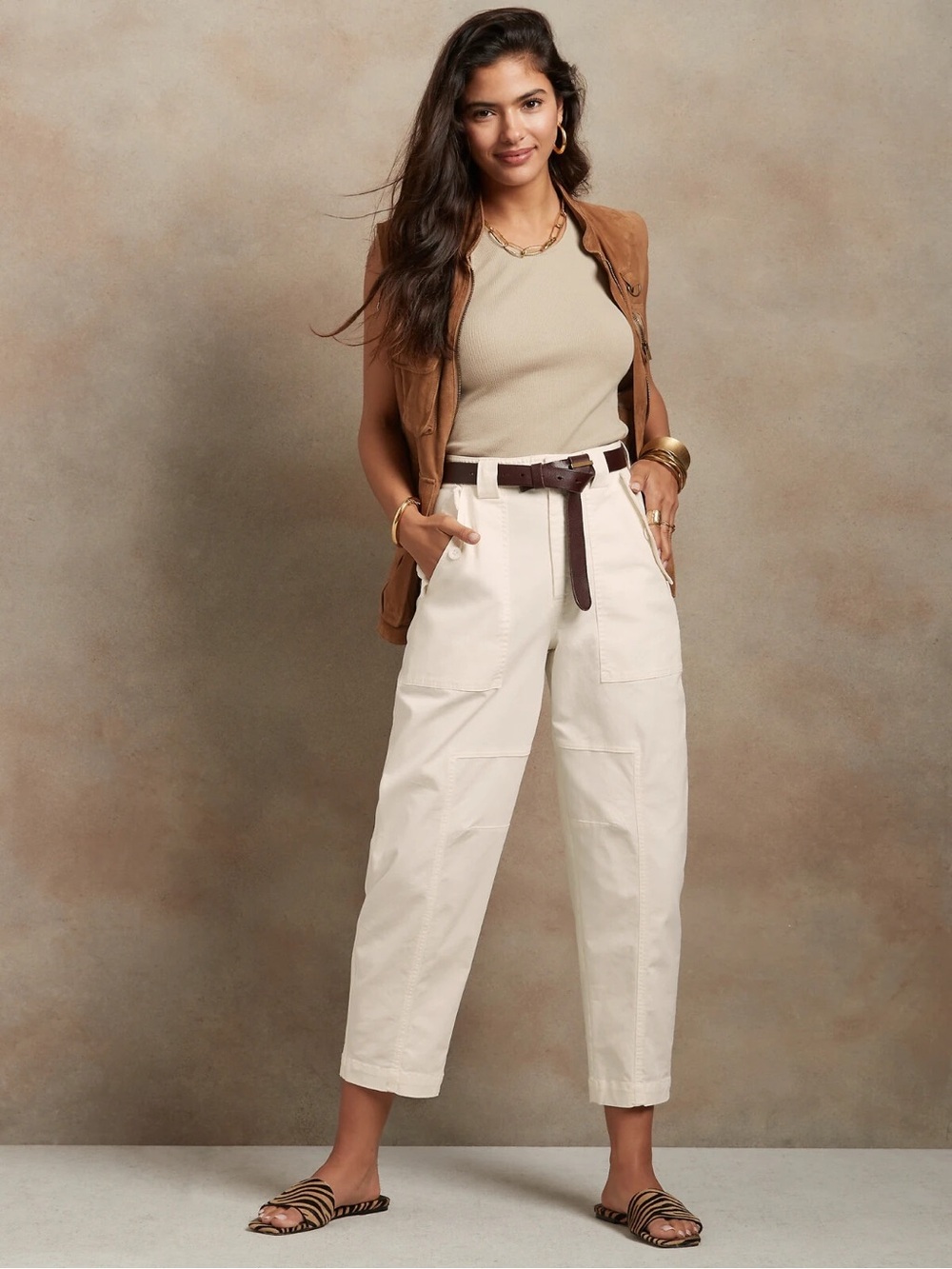 Banana Republic Barrel Pant Cream #802802 Size 6 Short